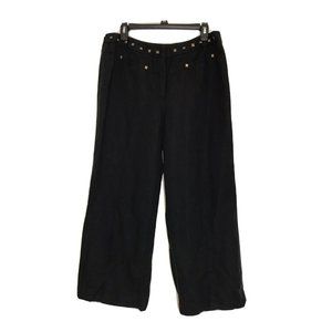 Peter Nygard Metal Stud Cuffed Black Linen Pants Cropped Size 14 Womens Wide Leg
